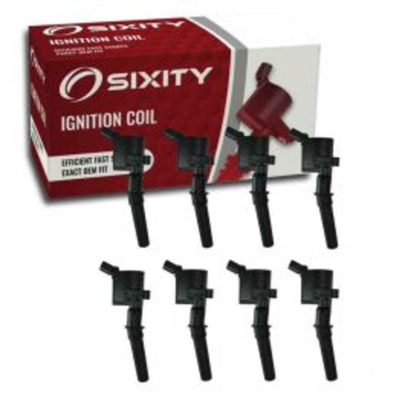 8 pc Sixity Ignition Coils for 2003-2014 Ford E-250 4.6L 5.4L V8 - Curved Boot Coil Pack