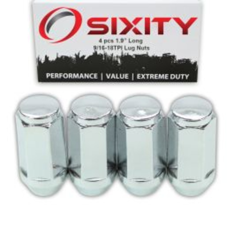 4 pc Sixity Chrome Bulge Acorn Wheel Lug Nuts - 9/16-18tpi 1.9" Long - Capped Closed End