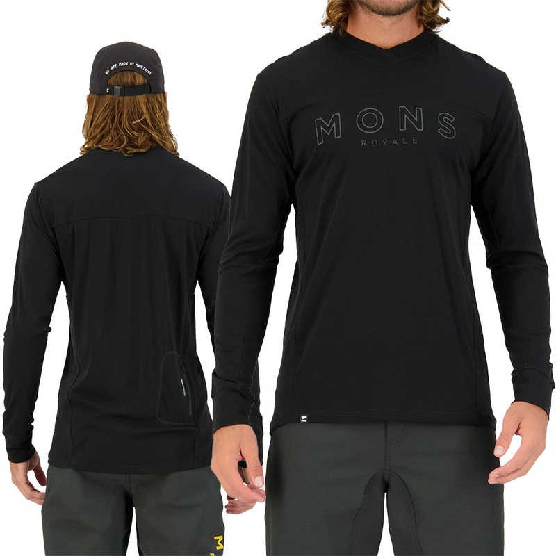 Mons Royale Men's Long Sleeve Redwood Enduro VLS Jersey  - M - Black - Black